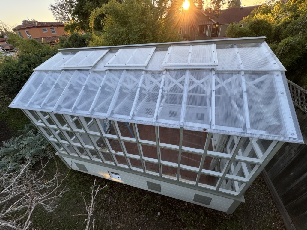 greenhouse with new polycarbonate roof